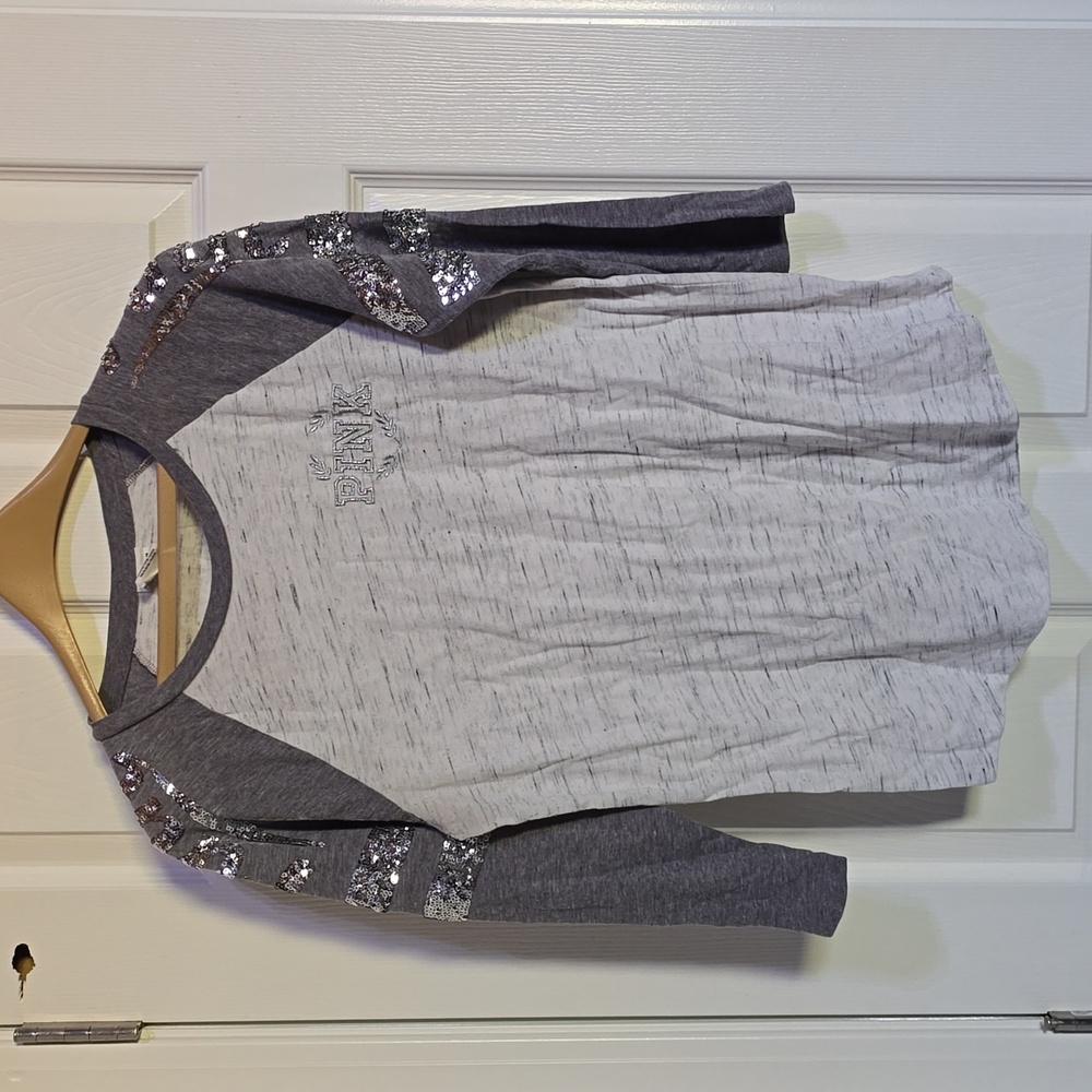 PINK Victoria’s Secret Raglan 3/4 sleeve T Shirt Gray/White Heather Size medium*